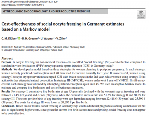 論文タイトル"Cost-effectiveness of social oocyte freezing in Germany:estimates based on a Markov model"